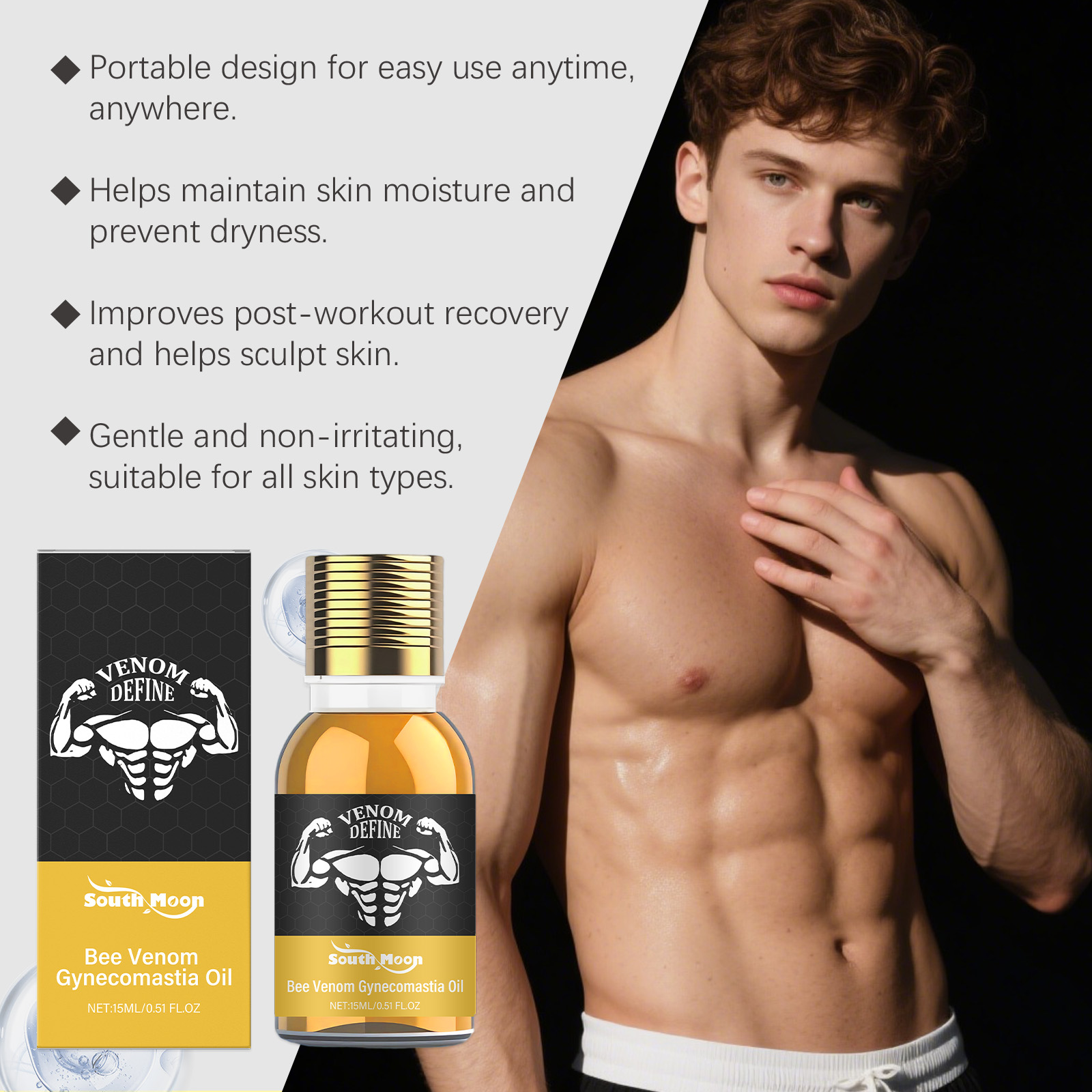 蜂毒男性用乳房オイル、男性用乳房整形、乳房マッサージセラム、 - Body Lotion のレビューと価格